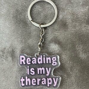 Pink 'Reading is My Therapy' Keychain